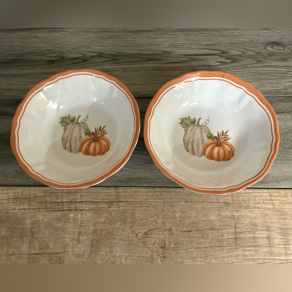 Pumpkin Design Melamine Bowls - Orange and White Set Of 2